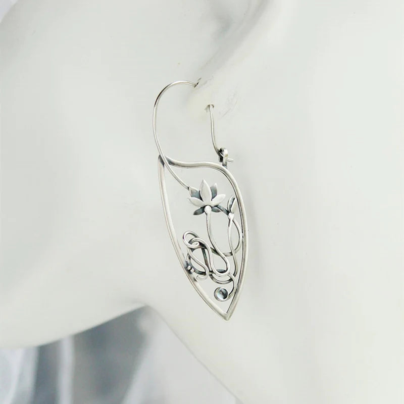 Silver lotus flower earrings