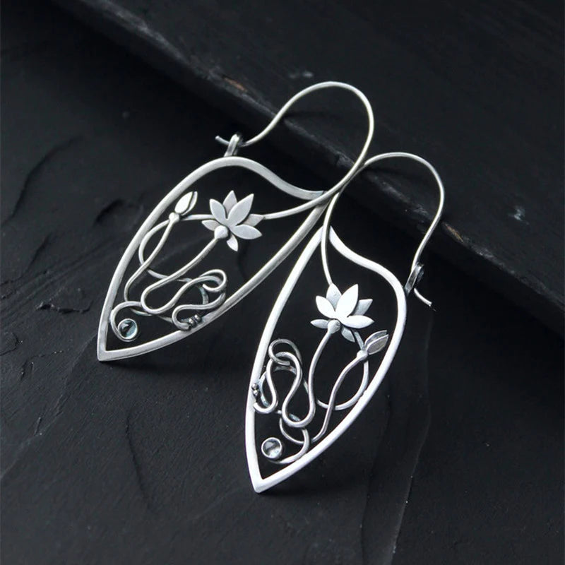 Silver lotus flower earrings